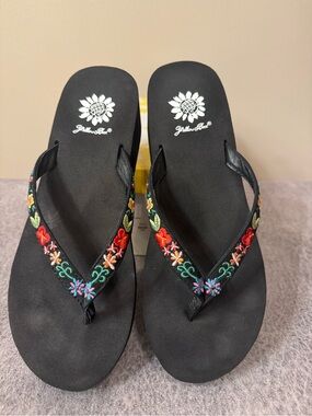 Adonna Black Sandals with Multicolor Floral Embroidery